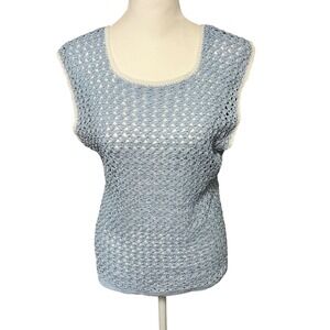 Blue & Pink Crochet Tank Tops Sleeveless Knit Cottagecore Vest Top Set of‎ 2